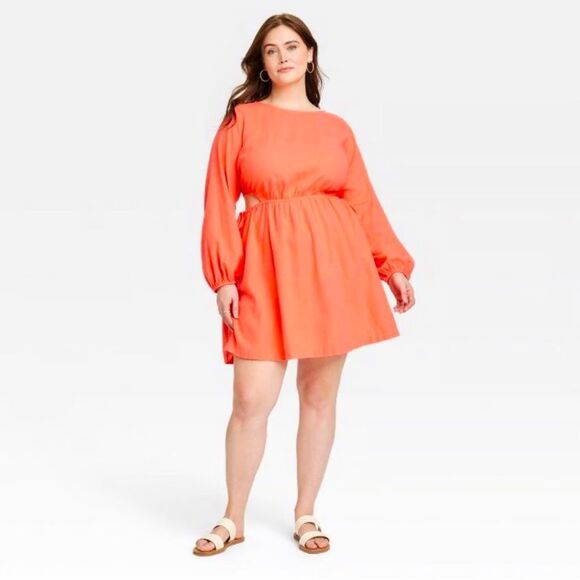 Universal Thread | Coral Linen Blend Side Cutout Dress with Pockets | Size XXL - Picture 1 of 12